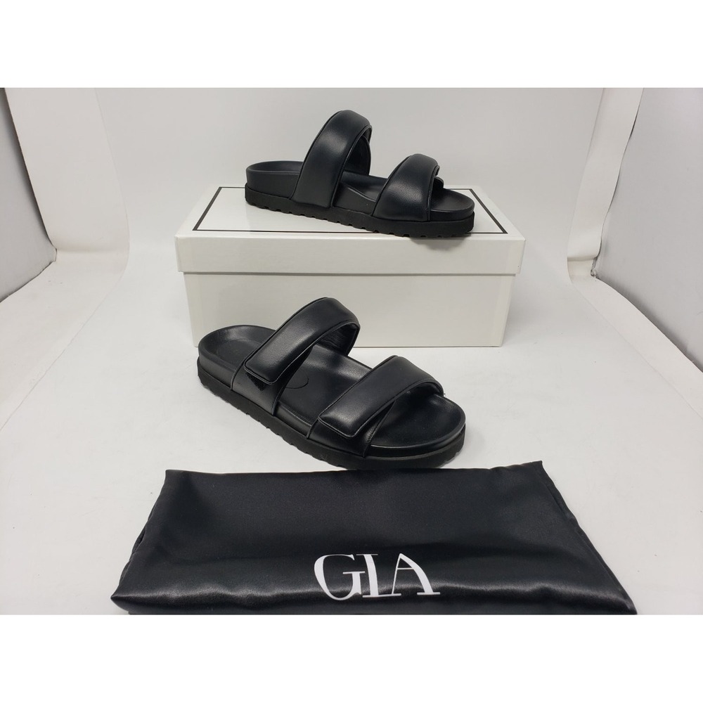Gia x Pernille Teisbaek Nappa Leather Slide Sandals Black Women Size 8B EU 38